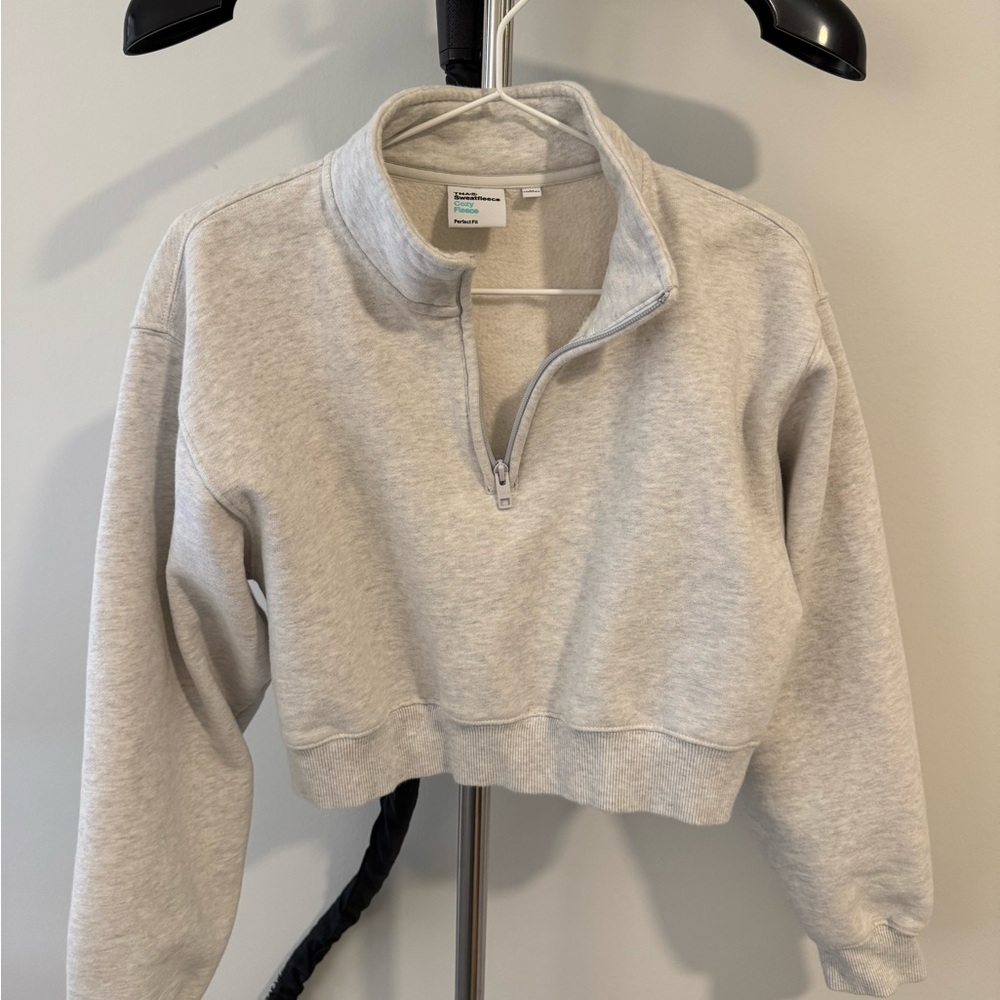 TNA Light Gray Cropped Half-Zip Sweatshirt